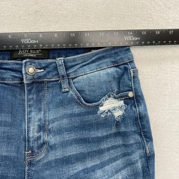 Judy Blue Jeans Women's 7/28 Skinny Fit Medium Blue Stretch Denim Distressed - Picture 8 of 14
